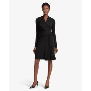MM LAFLEUR MORGAN dress knit crepe long sleeve v neck wrap career black 12